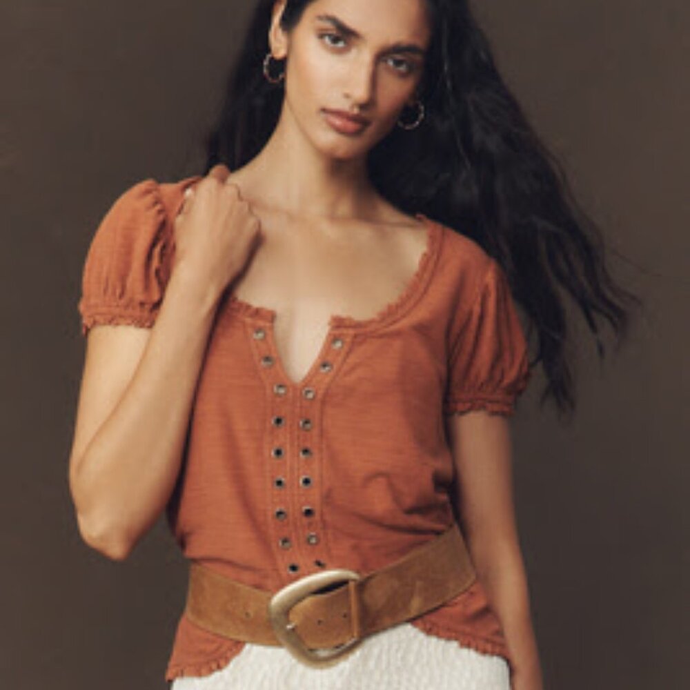 NWT Pilcro Puff-Sleeve Grommet Top
